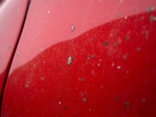 A dull red car with visible swirl marks in the paint.